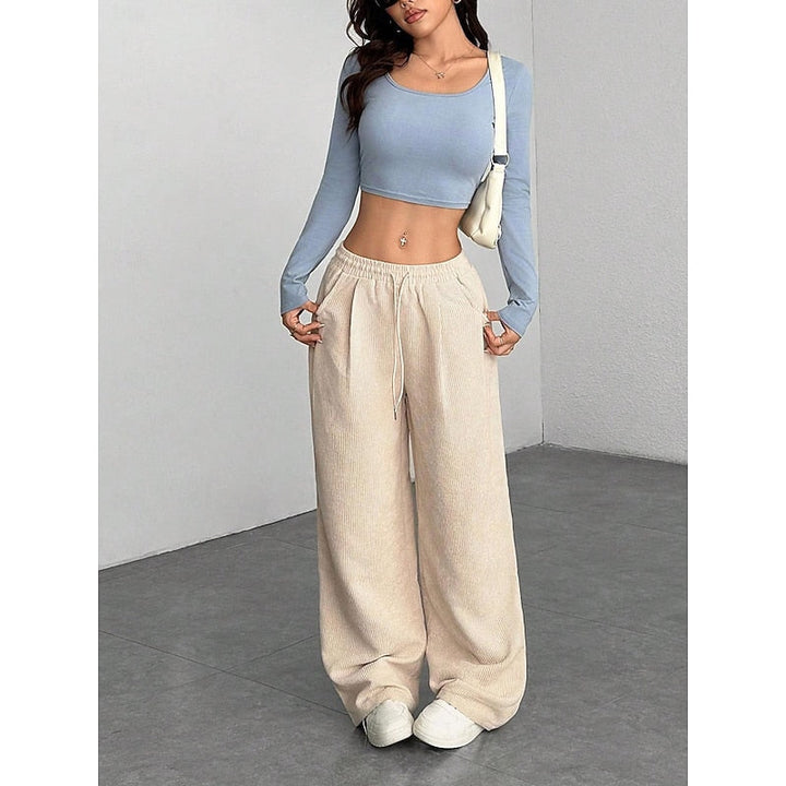 Cordhose Weites Bein mit Kordelzug – Creme