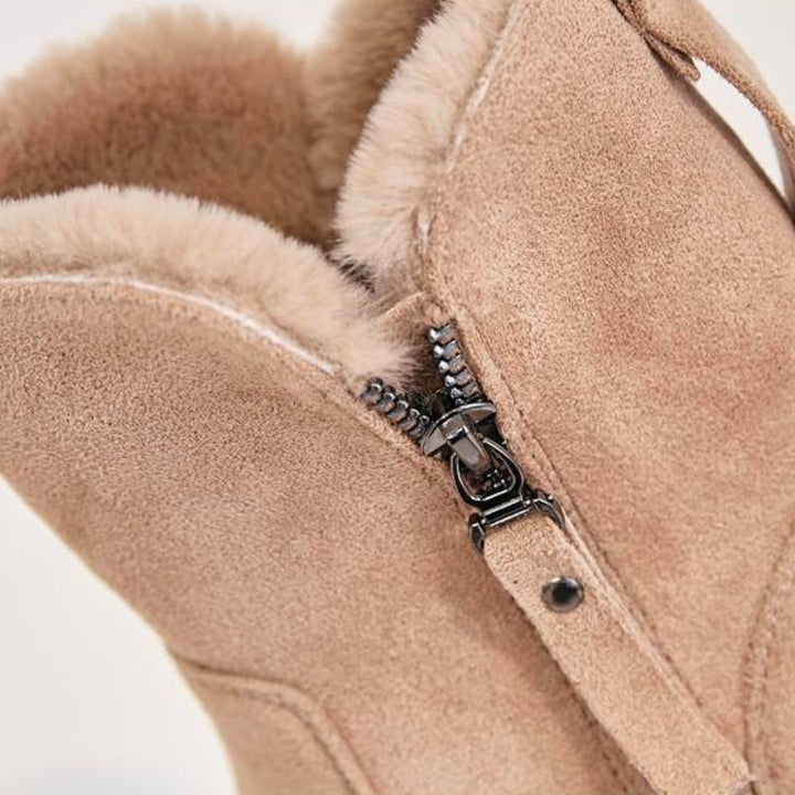 Boots in Veloursleder-Optik mit Fellimitat-Futter