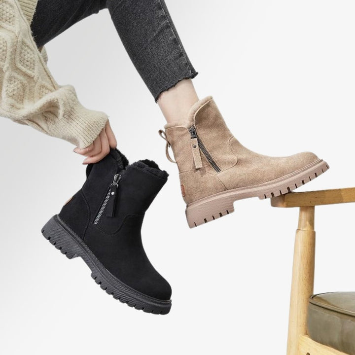 Boots in Veloursleder-Optik mit Fellimitat-Futter