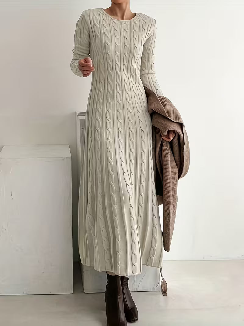 Strickkleid Zopfmuster Maxi für den Abend – Creme
