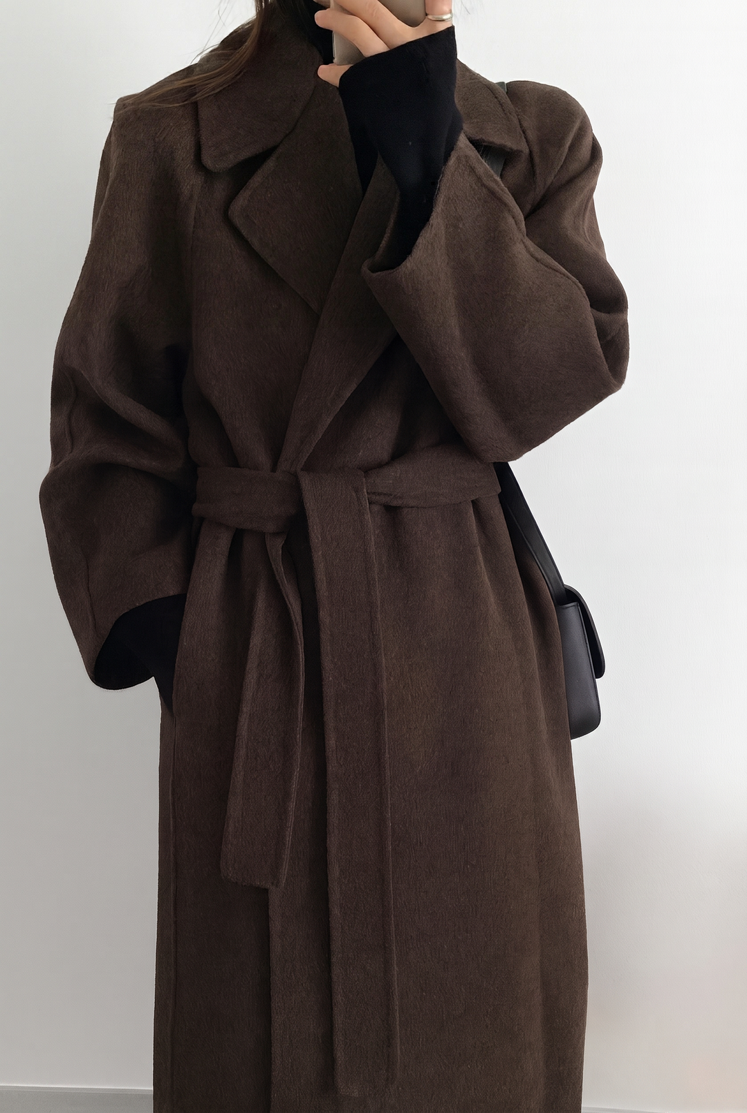 Gegürteter Mantel aus Wollmischung, Longline – Braun