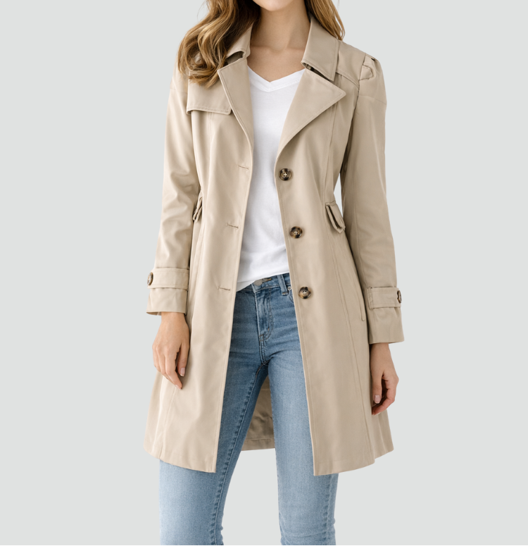 Schlanker Trenchcoat mit Taillengürtel – Beige