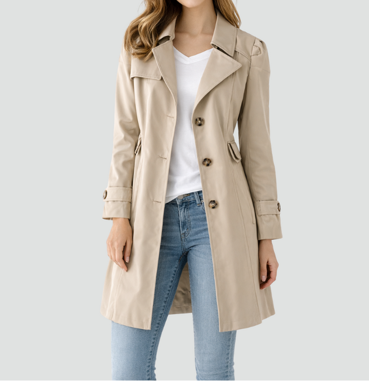 Schlanker Trenchcoat mit Taillengürtel – Beige