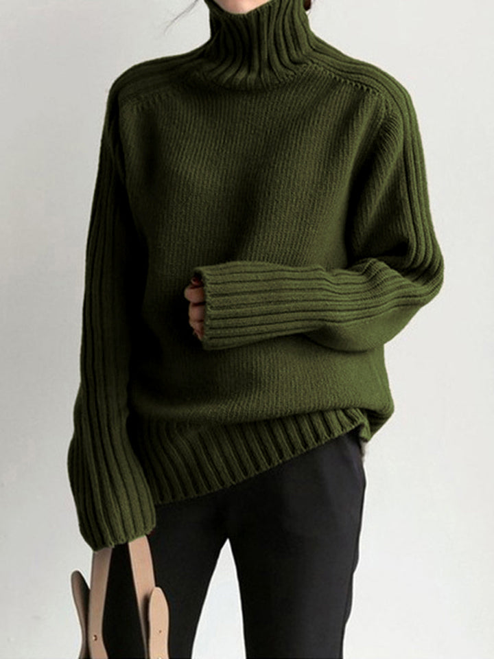 Rippstrick Pullover mit Stehkragen – Armeegrün