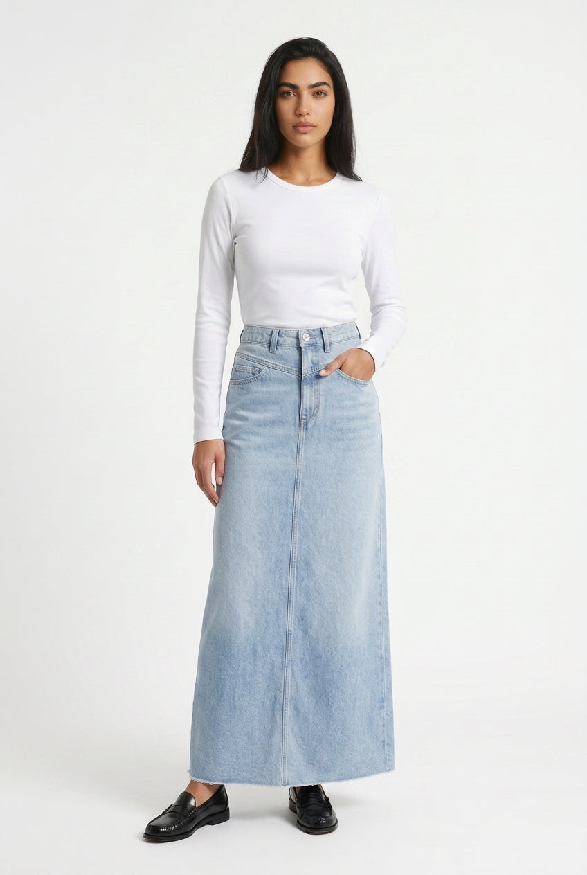 Jeans-Maxirock High Waist A-Linie fürs Büro – Blau