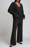 Rippstrick-Loungewear-Set mit V-Ausschnitt fürs Büro