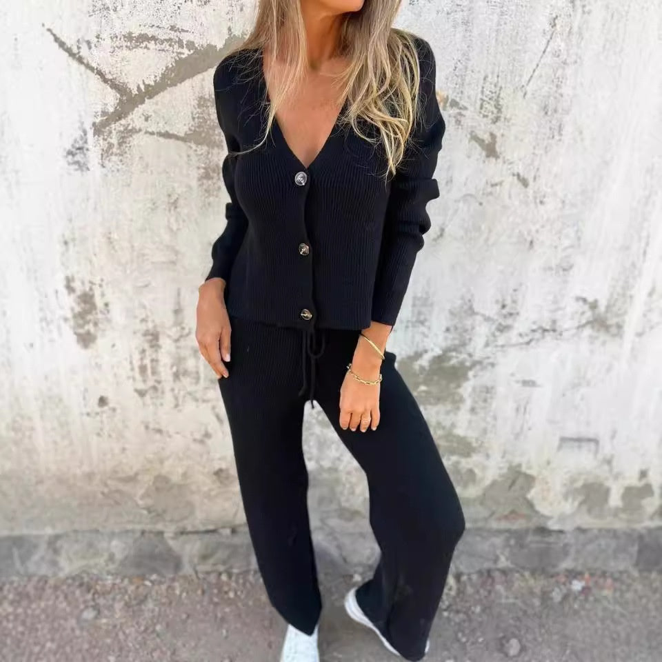 Strickjacke & Hose Set – Ribstrick fürs Büro