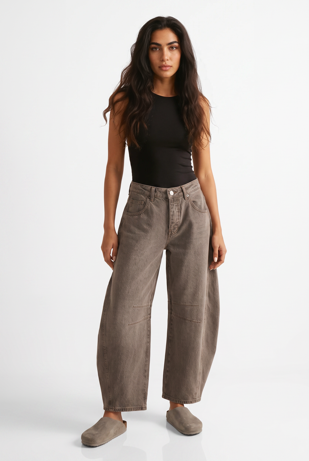 Barrel Leg Jeans High Waist Relaxed Fit – Braun