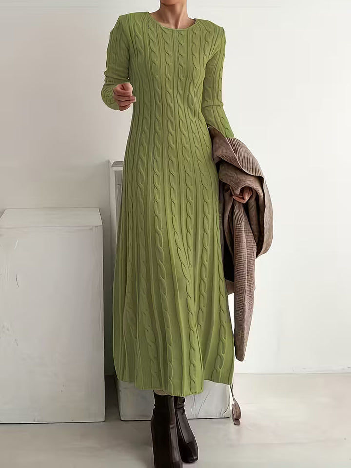 Strickkleid Zopfmuster Maxi für den Abend – Grün