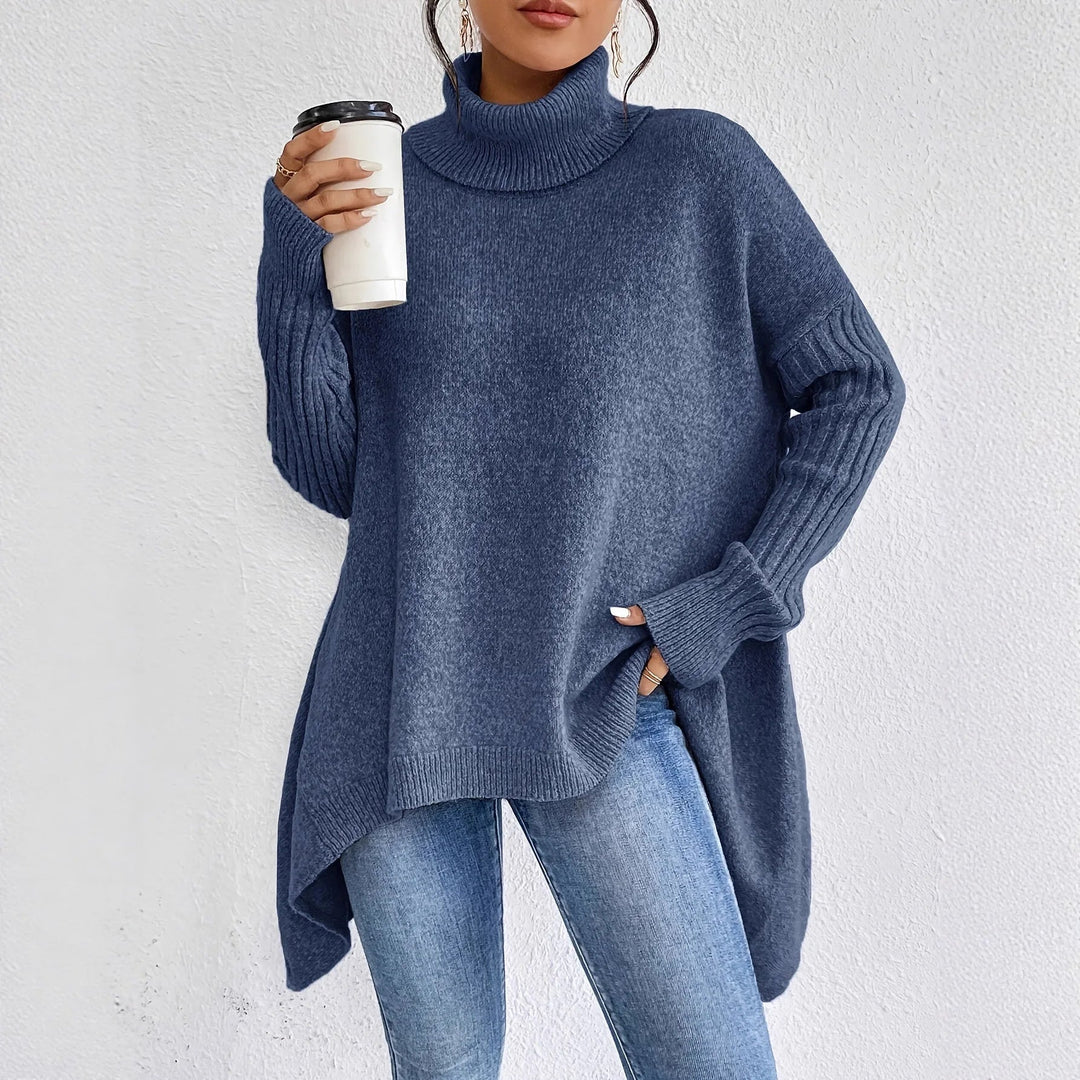 Oversized Rollkragen-Pullover Asymmetrischer Saum