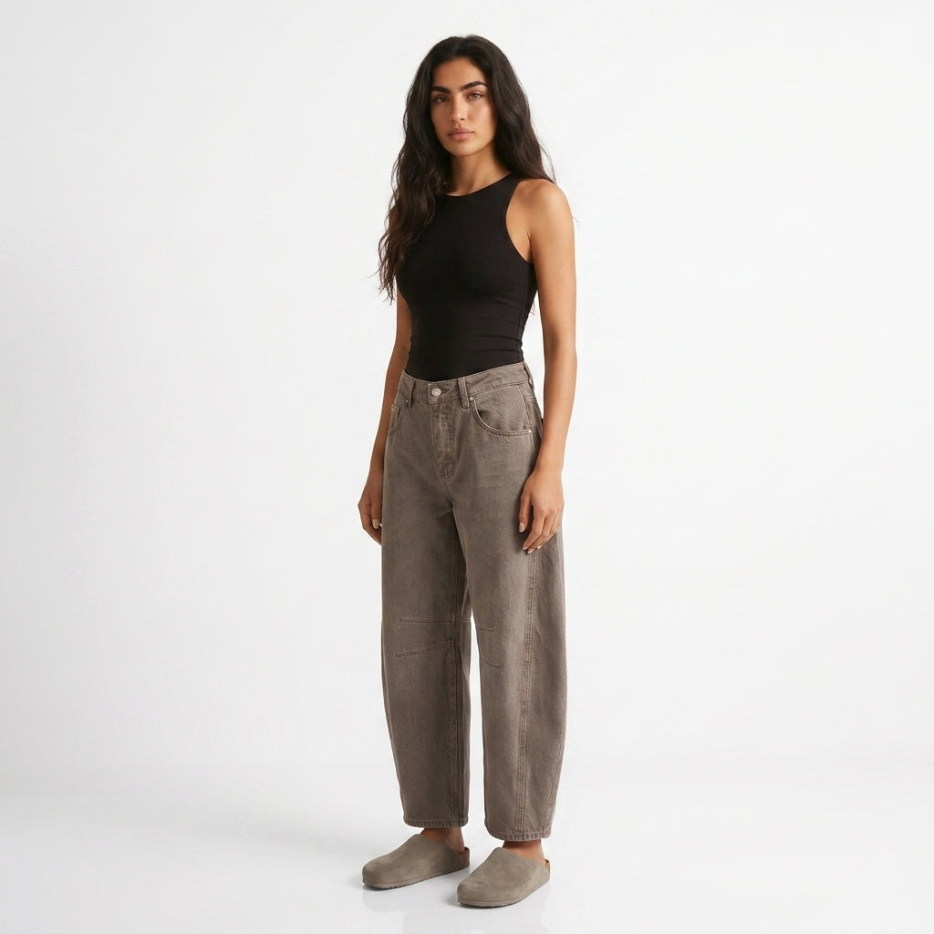 Barrel Leg Jeans High Waist Relaxed Fit