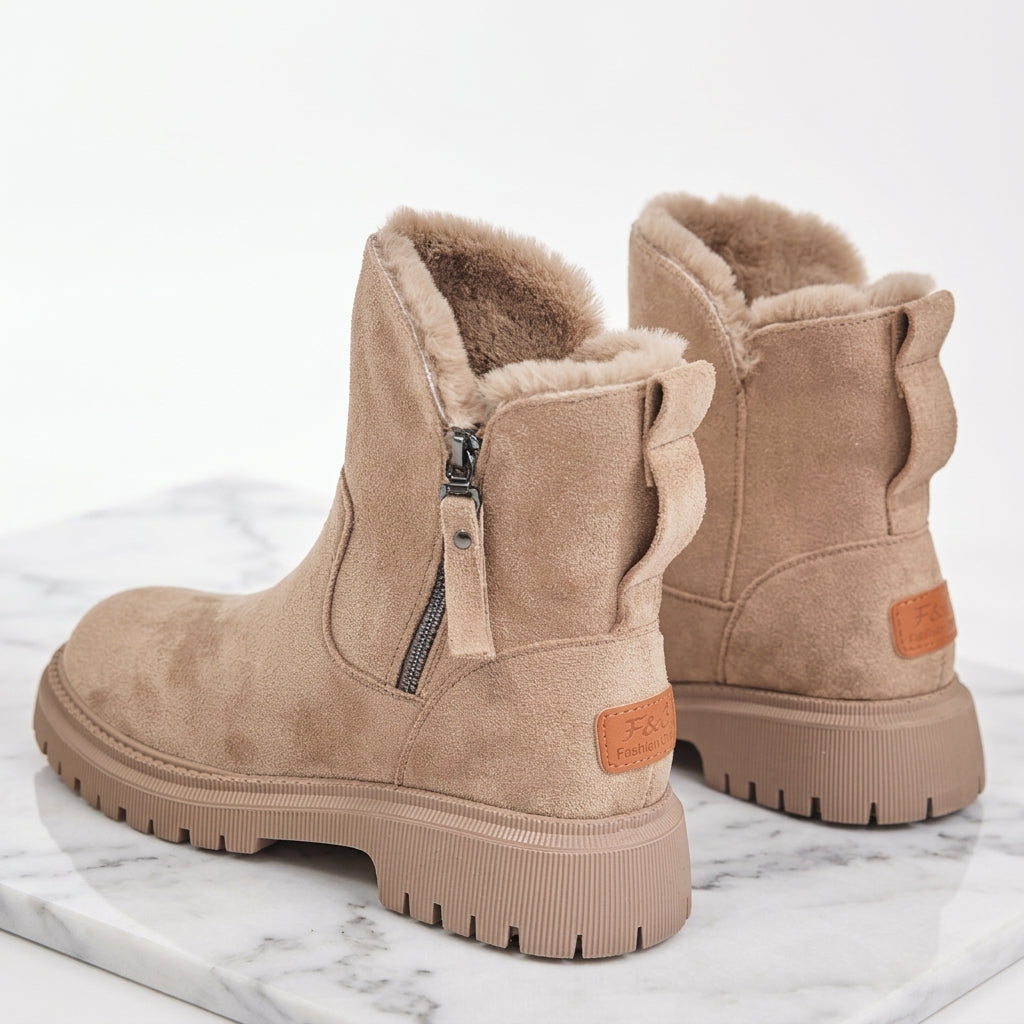Boots in Veloursleder-Optik mit Fellimitat-Futter