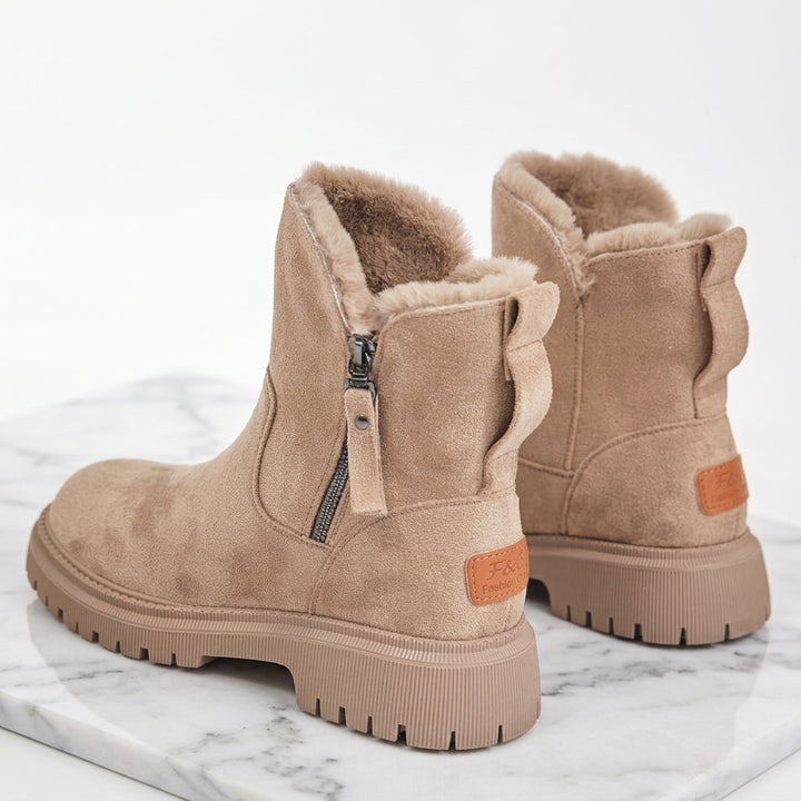 Boots in Veloursleder-Optik mit Fellimitat-Futter