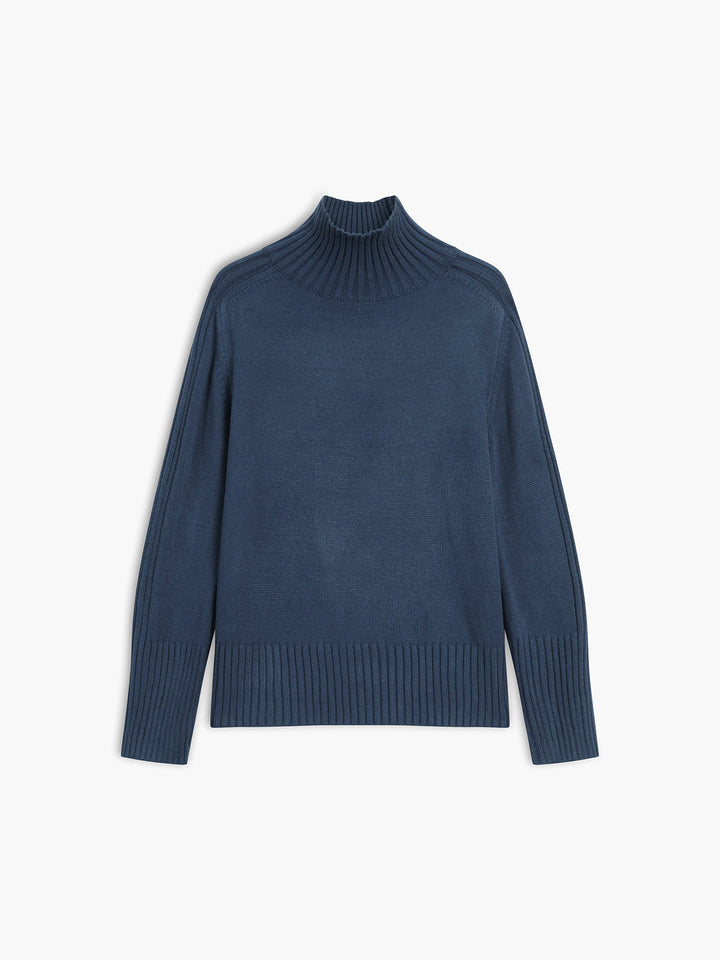 Rippstrick Pullover mit Stehkragen – Marineblau