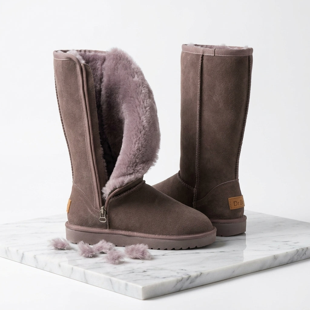 Knielange Winterboots mit Fellfutter – Braun