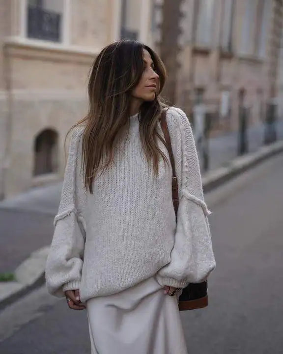 Oversized Strickpullover mit Bishop-Ärmeln