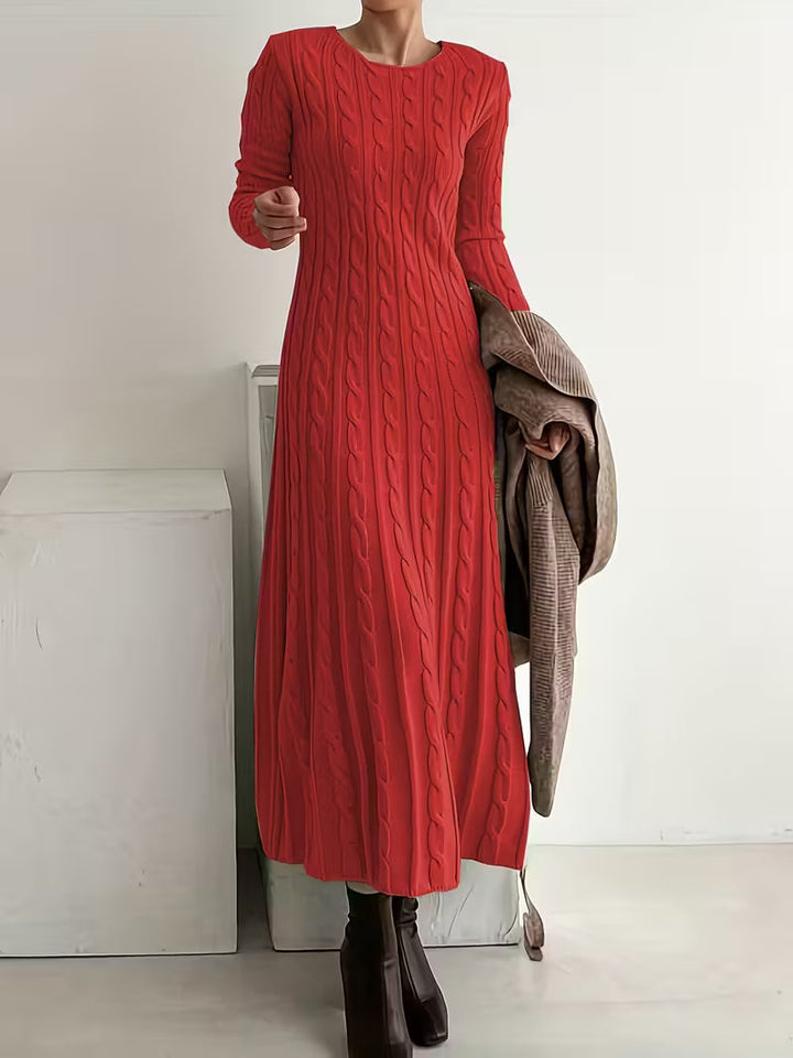Strickkleid Zopfmuster Maxi für den Abend – Rot