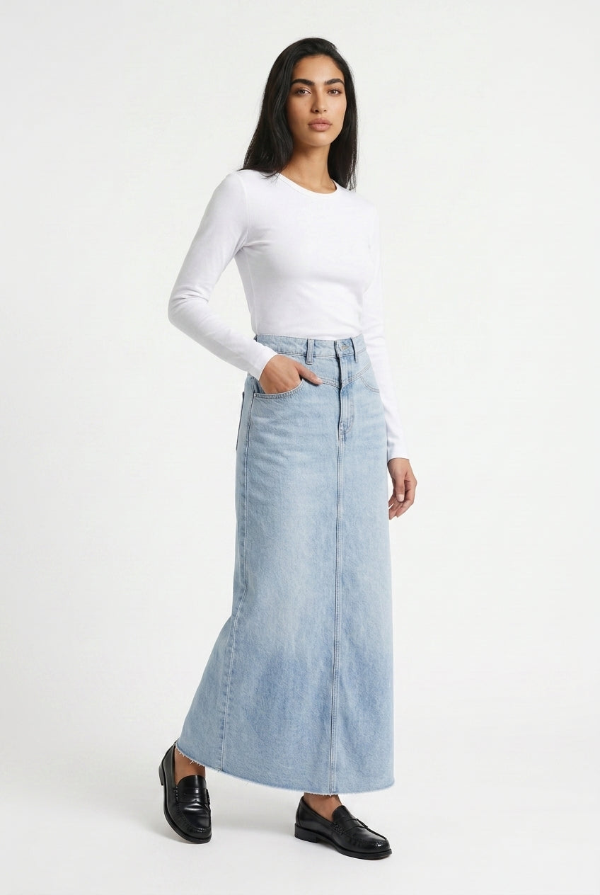 Jeans-Maxirock High Waist A-Linie fürs Büro