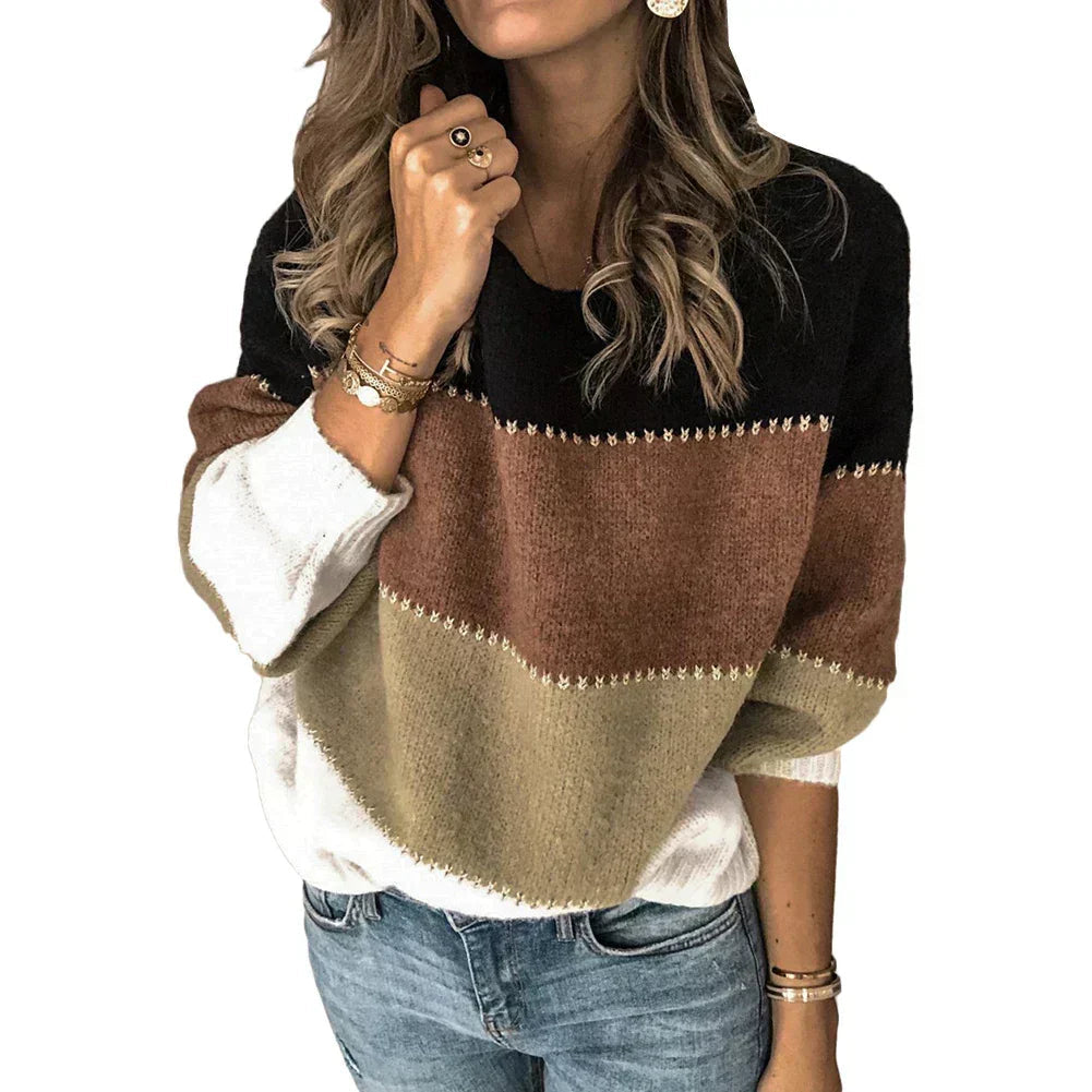 Colour-Block Pullover mit Kontrastnähten – Schwarz/Braun