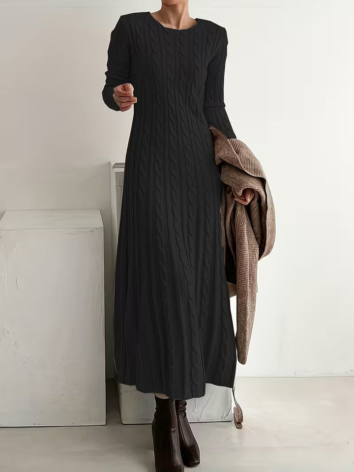 Strickkleid Zopfmuster Maxi für den Abend – Schwarz