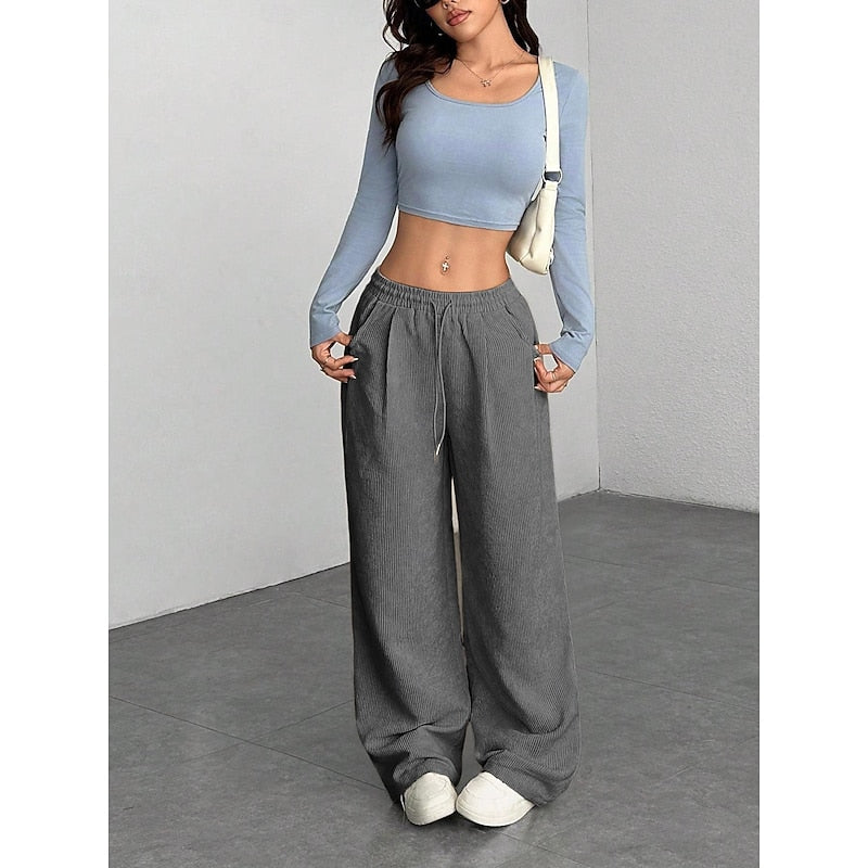 Cordhose Weites Bein mit Kordelzug – Grau