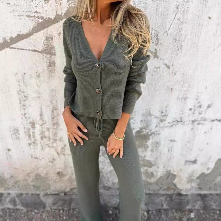 Strickjacke & Hose Set – Ribstrick fürs Büro – Grün
