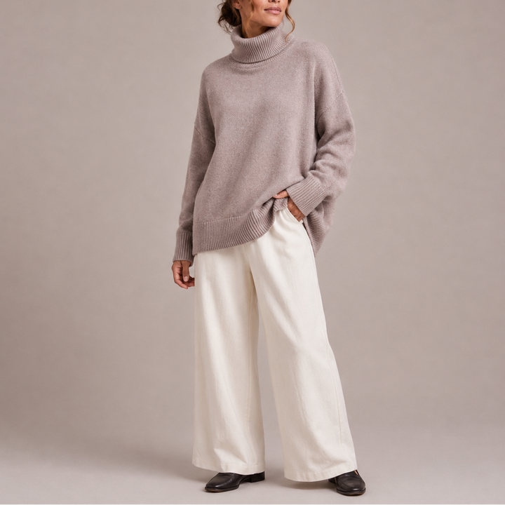 Oversized Rollkragenpullover Damen Grobstrick – Grau
