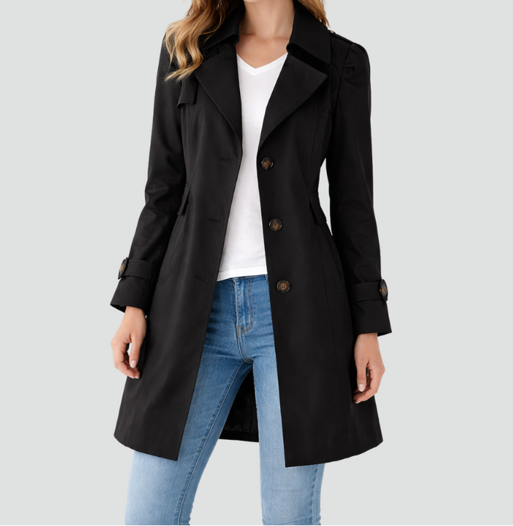 Schlanker Trenchcoat mit Taillengürtel – Schwarz