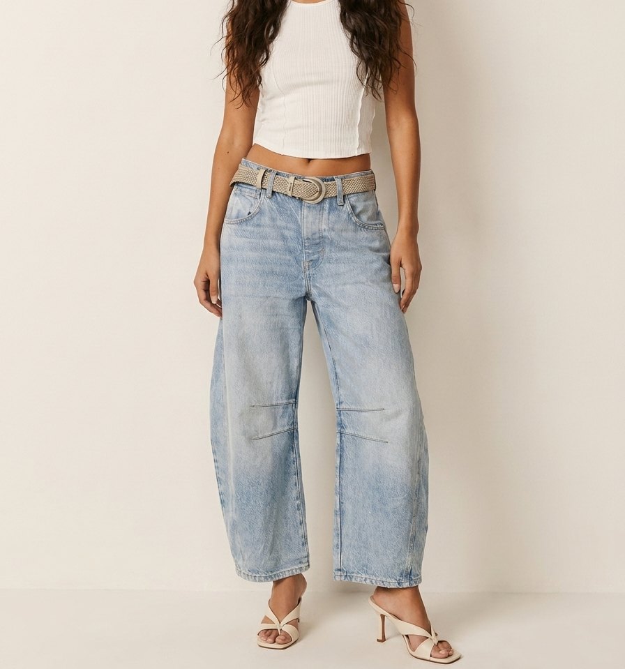 Barrel Leg Jeans High Waist Relaxed Fit – Hellblau