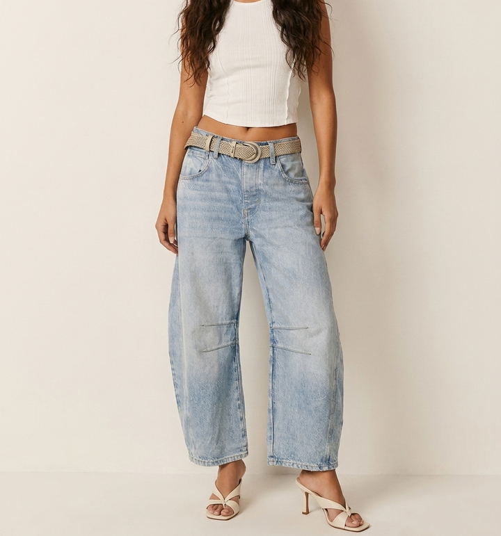 Barrel Leg Jeans High Waist Relaxed Fit – Hellblau