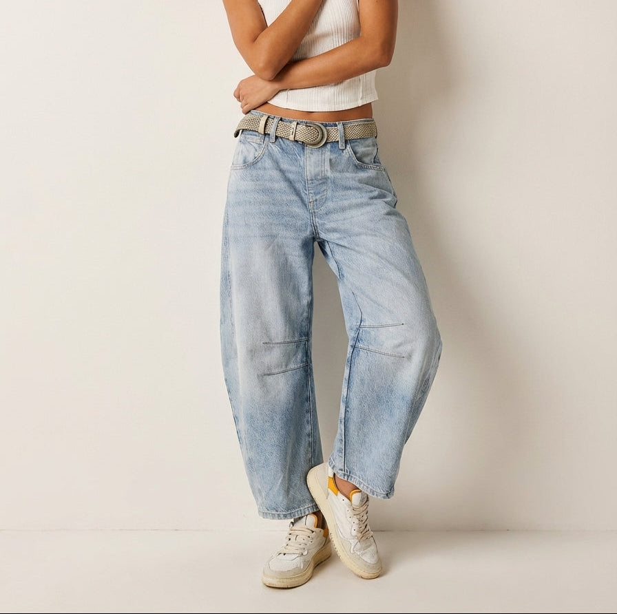 Barrel Leg Jeans High Waist Relaxed Fit