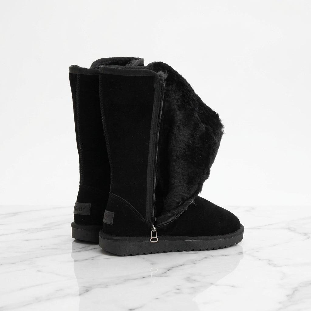 Knielange Winterboots mit Fellfutter – Schwarz