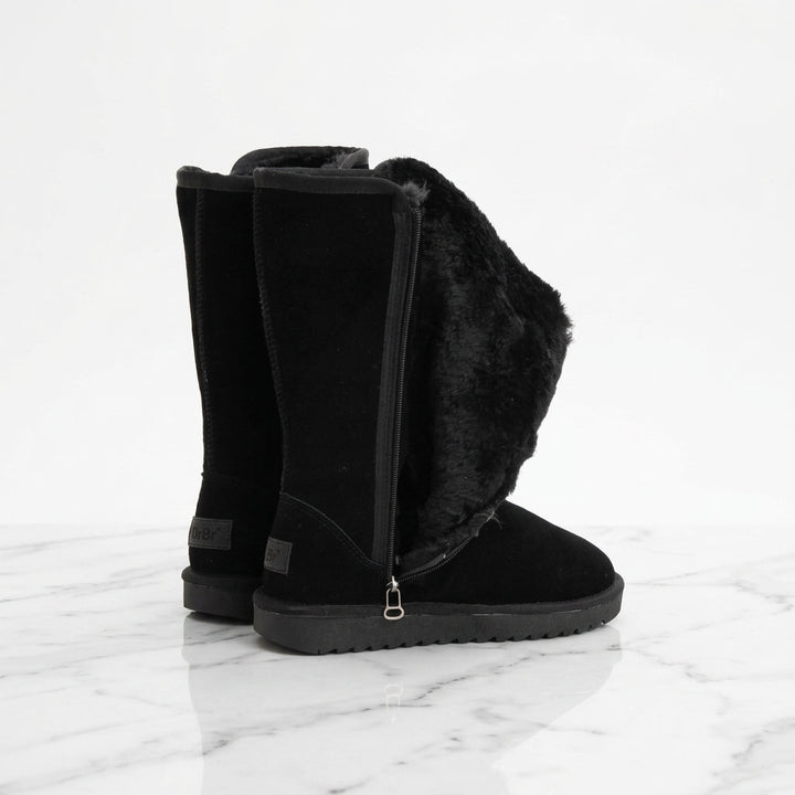Knielange Winterboots mit Fellfutter – Schwarz
