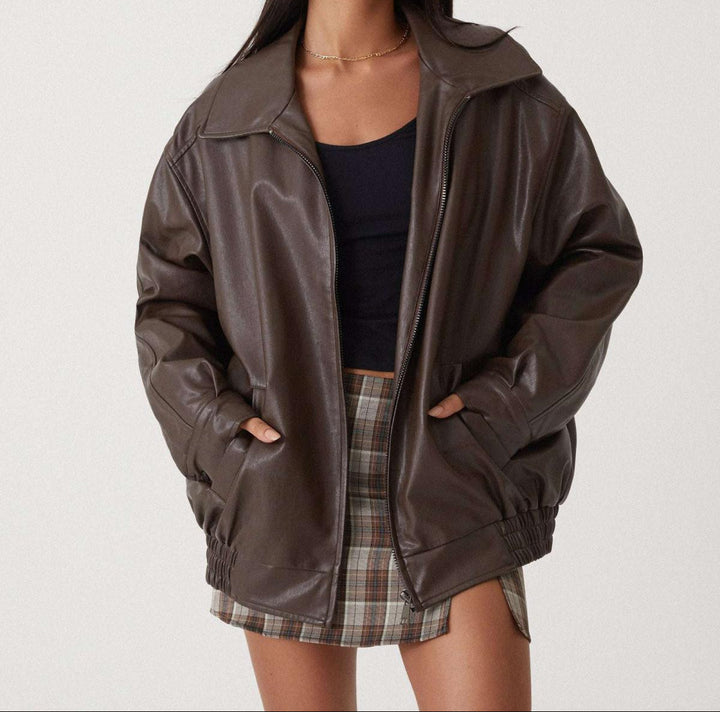 Oversized Bomberjacke aus Kunstleder