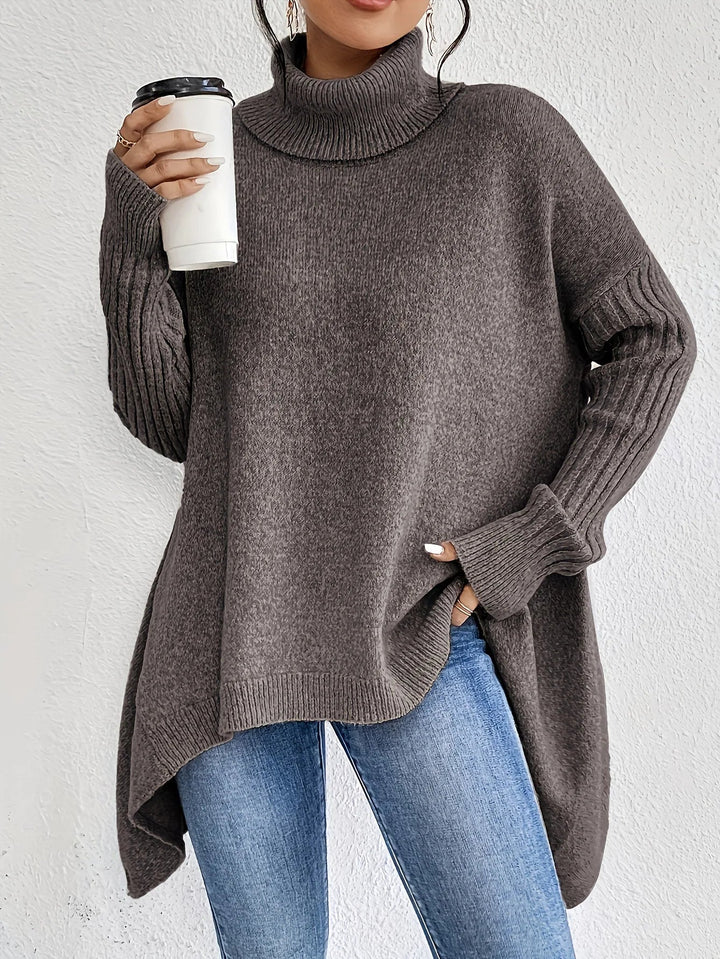Oversized Rollkragen-Pullover Asymmetrischer Saum