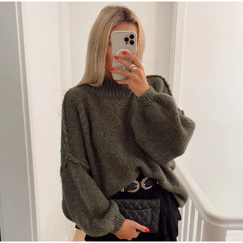 Oversized Strickpullover mit Bishop-Ärmeln – Grün