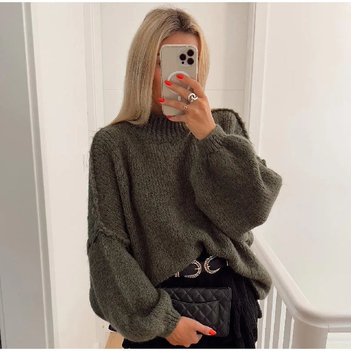 Oversized Strickpullover mit Bishop-Ärmeln – Grün