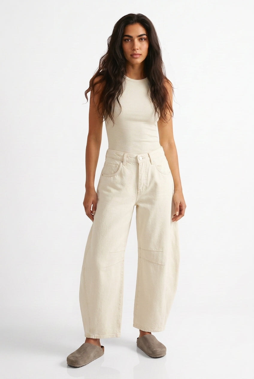 Barrel Leg Jeans High Waist Relaxed Fit – Weiss