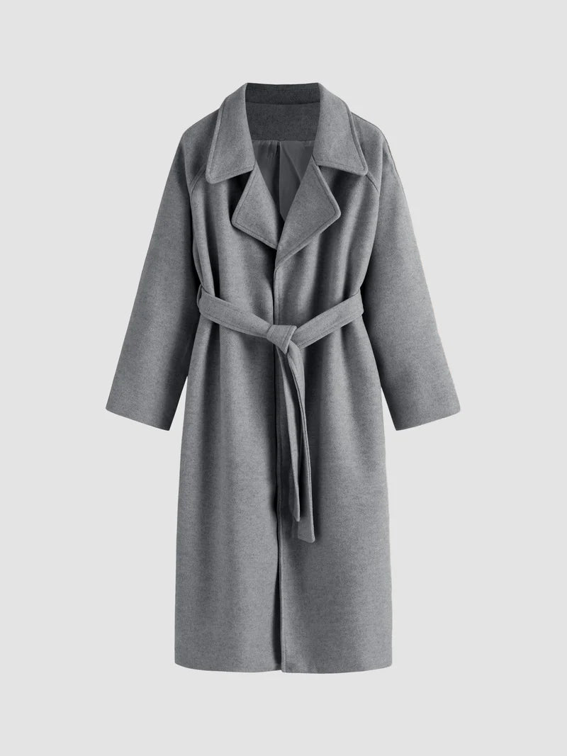 Gegürteter Mantel aus Wollmischung, Longline – Grau