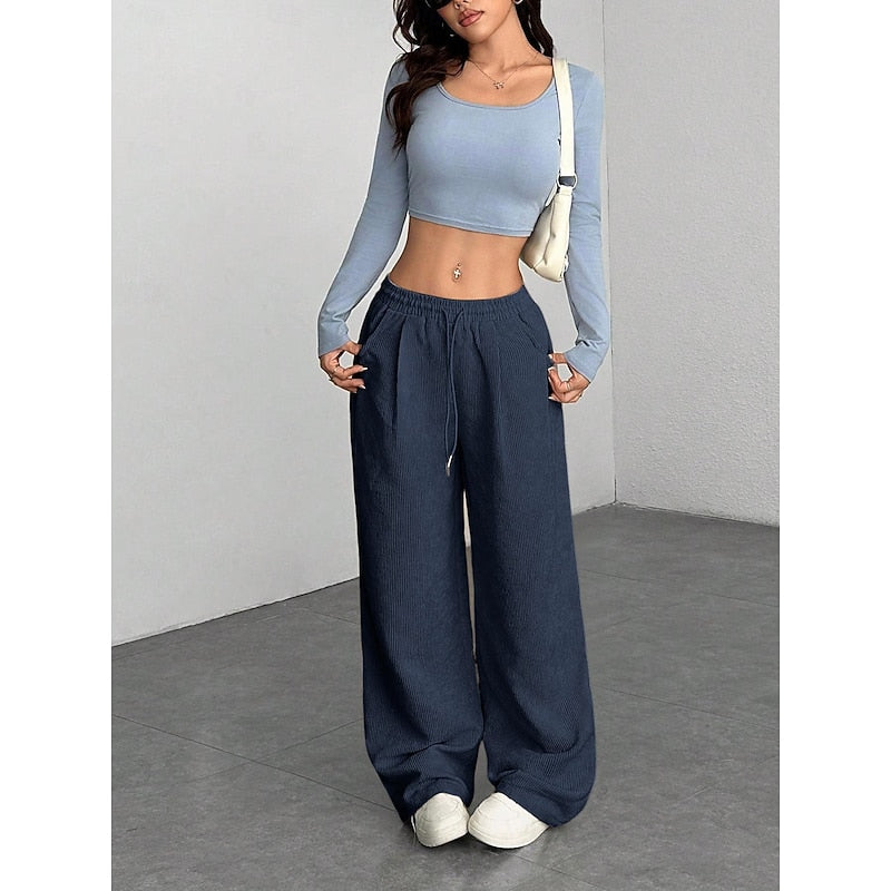 Cordhose Weites Bein mit Kordelzug – Marineblau