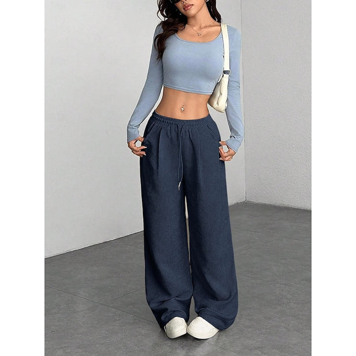 Cordhose Weites Bein mit Kordelzug – Marineblau