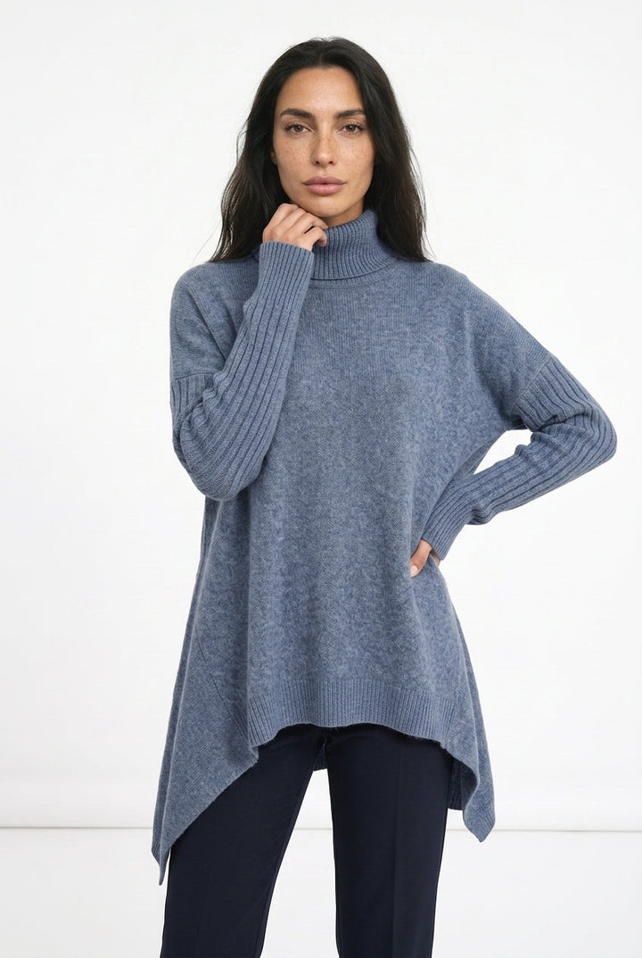 Oversized Rollkragen-Pullover Asymmetrischer Saum