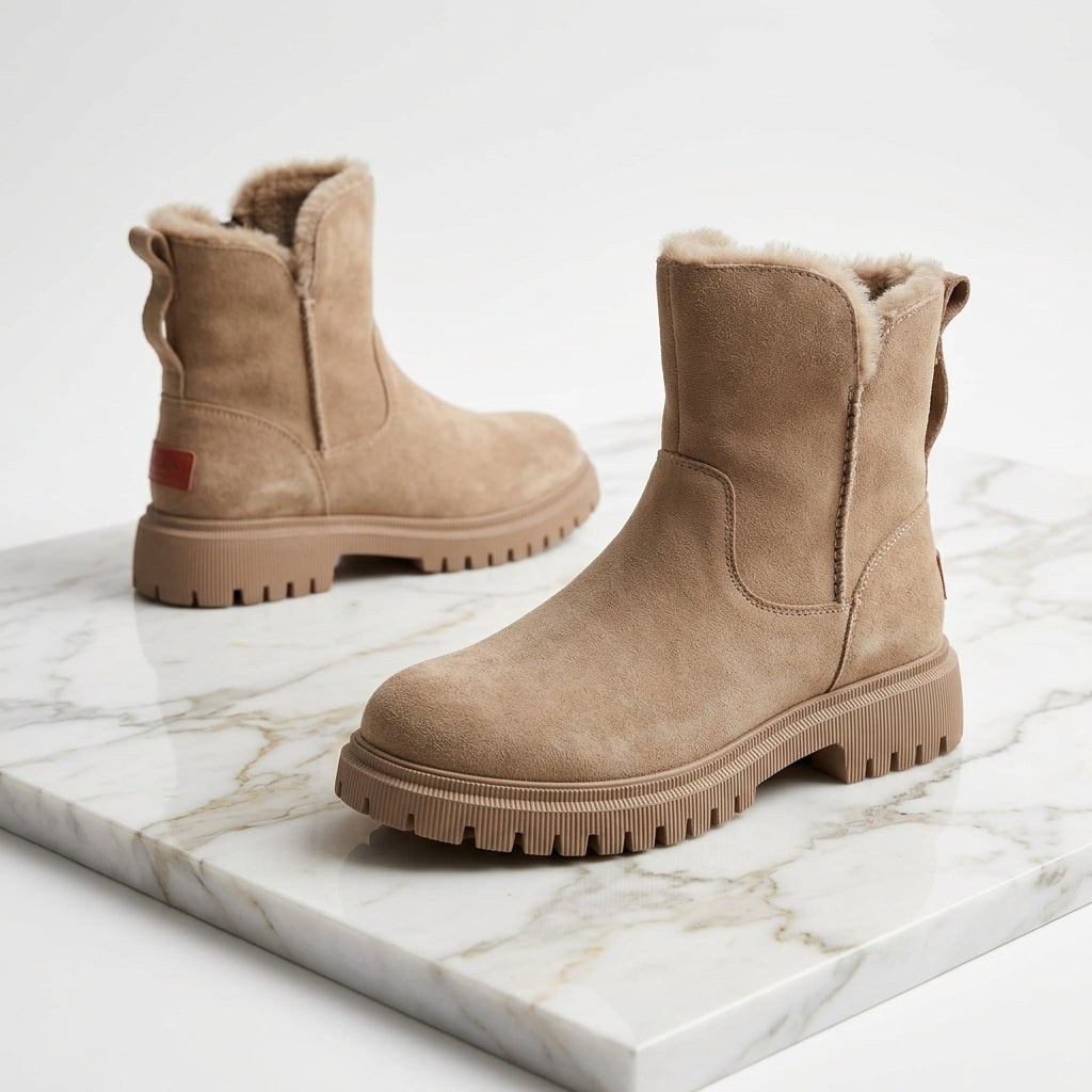Boots in Veloursleder-Optik mit Fellimitat-Futter