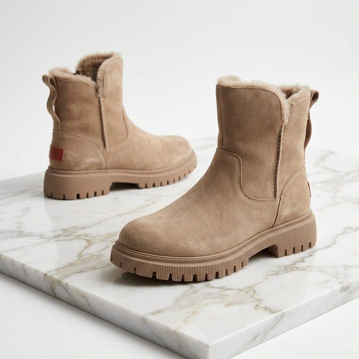 Boots in Veloursleder-Optik mit Fellimitat-Futter